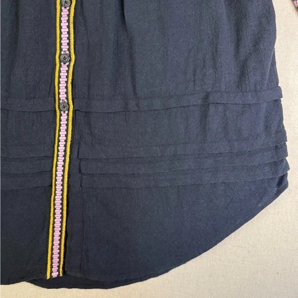 D105 Free People Navy Oversized Dress with Yellow Gold Embroidery - Full Sleeves - Picture 6 of 8